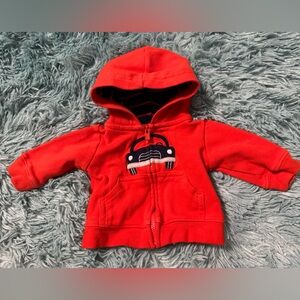 Cozy Red Kids Hooded Jacket with Car Design